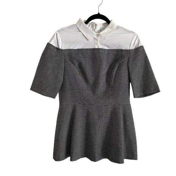 Pearl By Lela Rose Women 8 Black Checked Short Sleeve Poplin Combo Top NWT - Picture 1 of 13